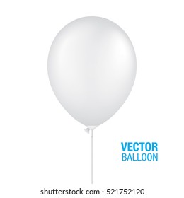 White vector balloon on a plastic stick, isolated on background. Realistic balloon illustration for party, celebration, festival, birthday or branding design decoration.