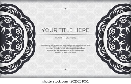White vector banner with abstract ornaments and place under the text. Template for print design invitation card with mandala ornament.