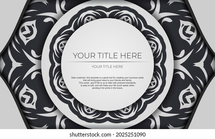 White vector banner with abstract ornaments and place for your text. Template for design printable invitation card with mandala patterns.