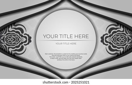 White vector banner of gorgeous vector patterns with mandala ornaments and place for your text. Template for design printable invitation card with mandala patterns.