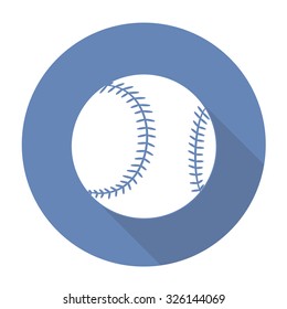 White vector baseball on color circle background.