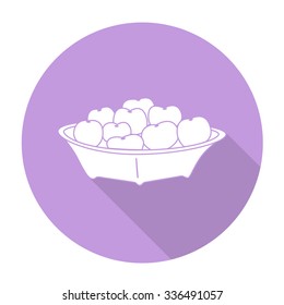 White vector basket of Fruit on color circle background.