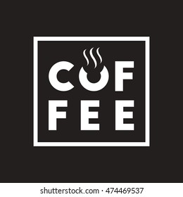 white vector bean icon on black background  coffee sign. Logo of espresso