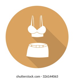 White vector Bikini on color circle background.