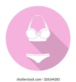 White vector Bikini on color circle background.