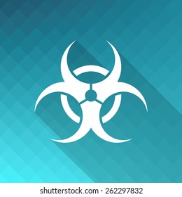 White vector biohazard icon on mosaic background