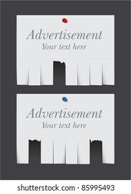 White vector blank advertisement with cut slips