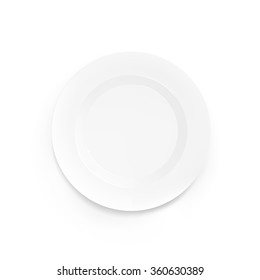 White Vector Blank Plate Mock Up Isolated. Empty Dish Mockup Design. Clear Tableware Ready For Pattern, Logo, Art Or Ornament Presentation. Decorative Rarity Dishes Template. Plate Frame Layout.