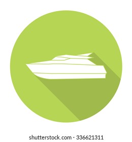 White vector boat on color circle background.