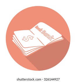 White vector book bank on color circle background.