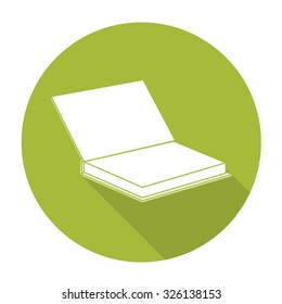 White vector book on color circle background.