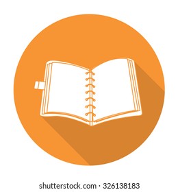 White vector book on color circle background.
