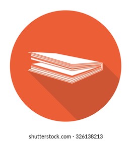 White vector book on color circle background.