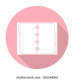 White vector book on color circle background.