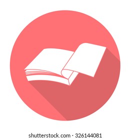 White vector book on color circle background.