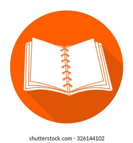 White vector book on color circle background.