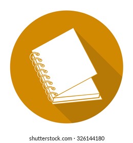 White vector book on color circle background.