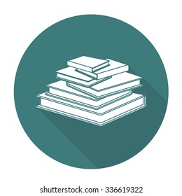 White vector book on color circle background.
