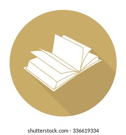 White vector book on color circle background.