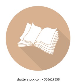 White vector book on color circle background.