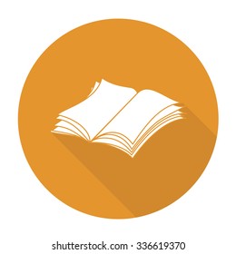 White vector book on color circle background.