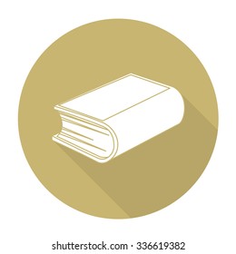 White vector book on color circle background.