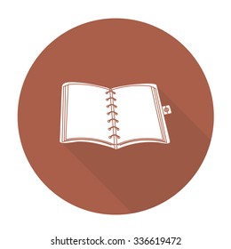 White vector book on color circle background.