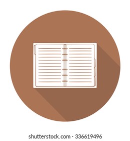 White vector book on color circle background.