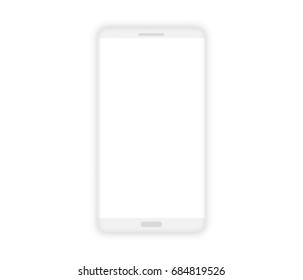 White vector borderless smartphone isolated on white background, vector illustration. Realistic mockup mobile device, big blank screen.