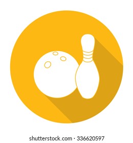 White vector bowling on color circle background.