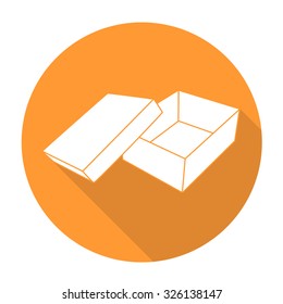 White vector box on color circle background.