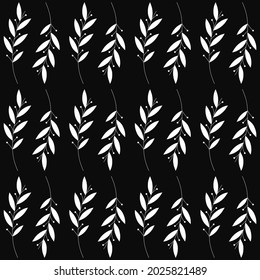 White vector branches seamless pattern. Abstract elegant plant silhouette on a black background for design, texture, print, wrapping, textile, wallpaper, package