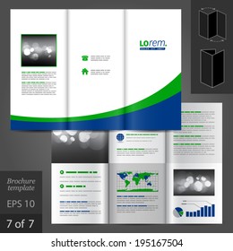 White vector brochure template design with blue and green lines