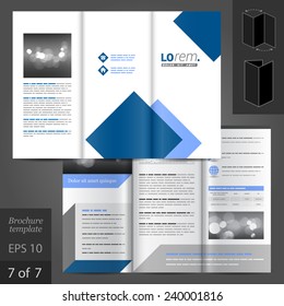 White vector white brochure template design with blue square elements