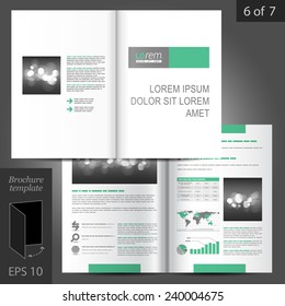 White vector white brochure template design with green and gray square elements