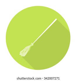 White vector broom on color circle background.