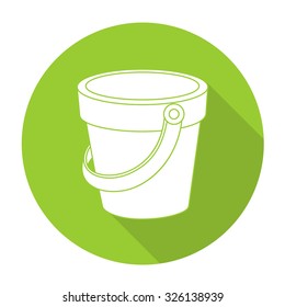 White vector bucket on color circle background.