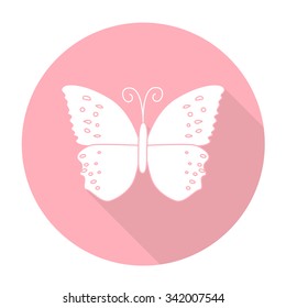 White vector butterfly on color circle background.