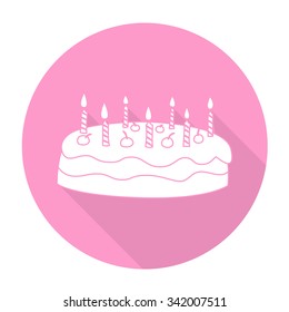 White vector cake on color circle background.