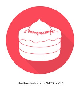 White vector cake on color circle background.