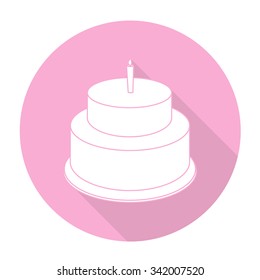 White vector cake on color circle background.