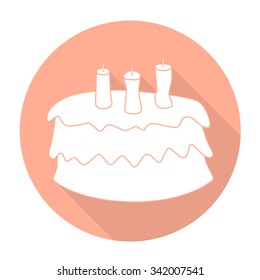 White vector cake on color circle background.