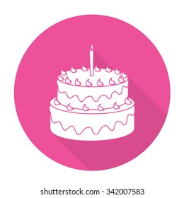 White vector cake on color circle background.