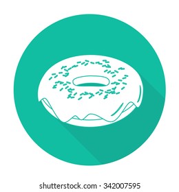 White vector cake on color circle background.
