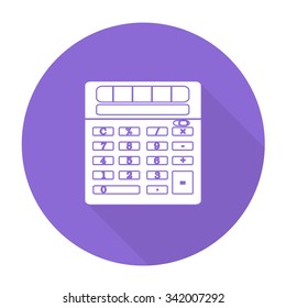 White vector calculator on color circle background.