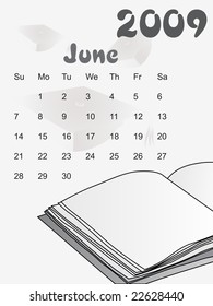 white vector, calendar for 2009 with note book