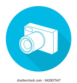 White vector camera on color circle background.