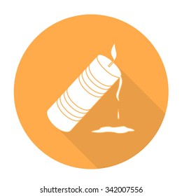White vector candle stick on color circle background.