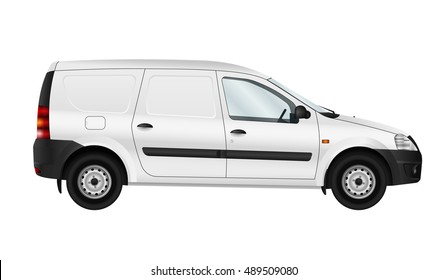 White vector car isolated template. Blank cargo delivery minivan. Side view, see more versions in my portfolio