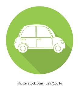White vector car on color circle background.